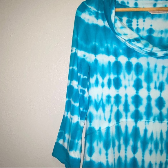 Soft Surroundings Turquoise White Cowl Neck Tie Dyed Tunic 2268 - Picture 4 of 9